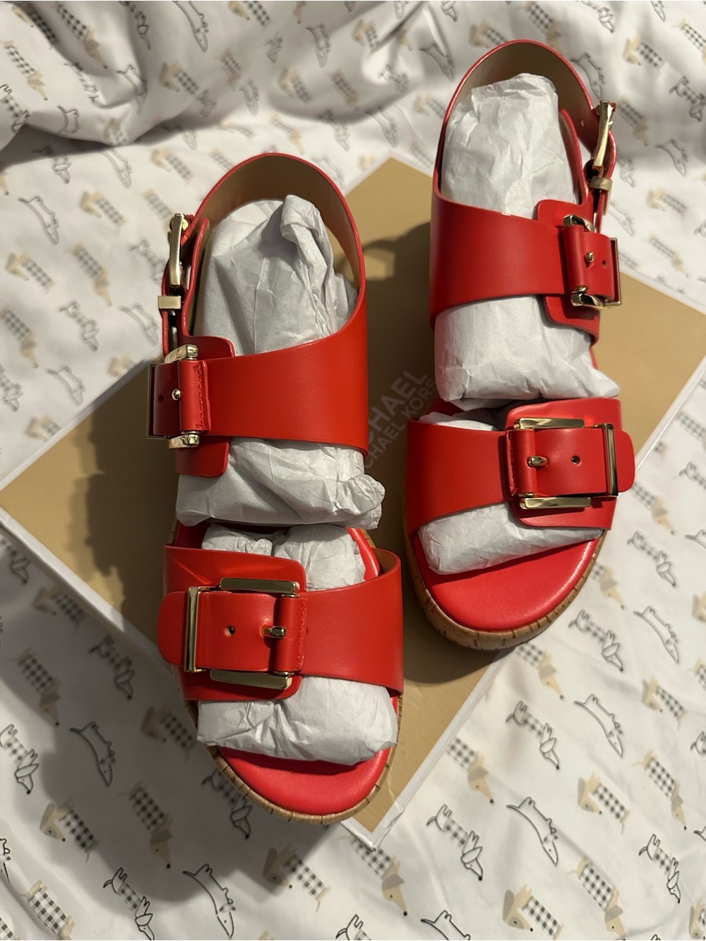 Michael Kors Coral Leather Double-Buckle Slide Sandals